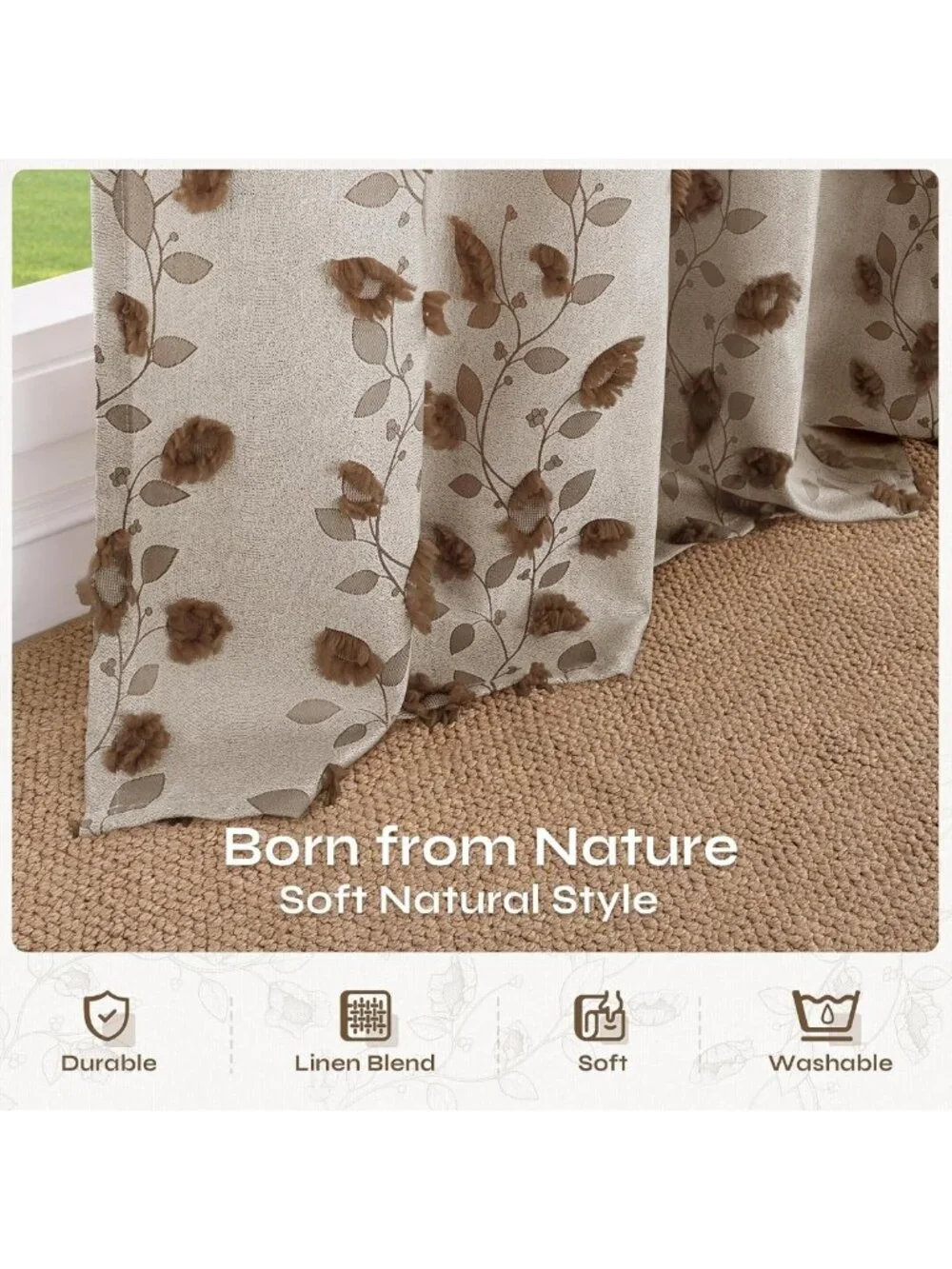 Elegant Brown Linen Curtains for Living Room - 90